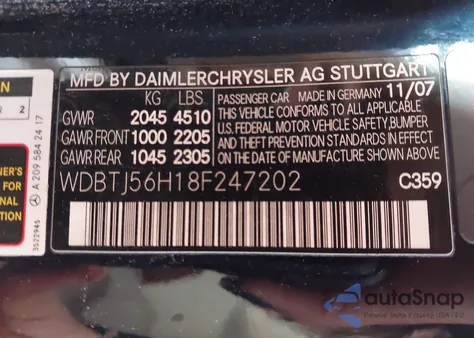 2008 Mercedes-Benz Clk 350 from USA, damaged, VIN WDBTJ56H18F247202